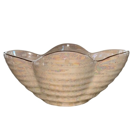 Vintage Pearl China Co. Hand-Decorated 22K Gold Iridescent Scalloped Bowl USA - Picture 7 of 12